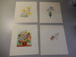 Bilder Blumen und Vögel 4 Stuck guter Zustand