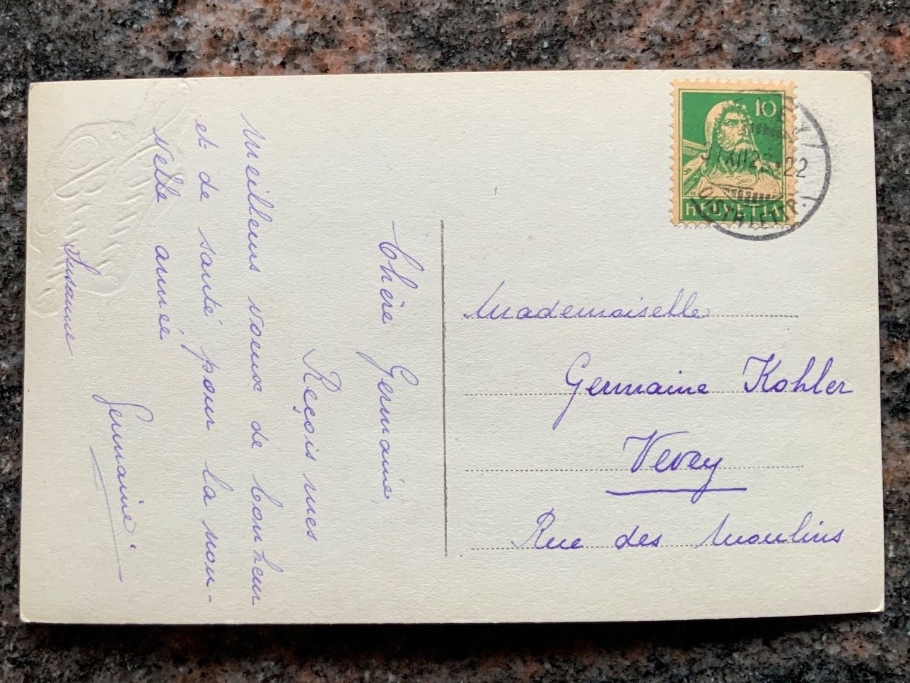 Cartoline postali: Ansichtskarte Bonne Année, gelaufen1923 – Usato da Vellerat venduto da joromaur 1