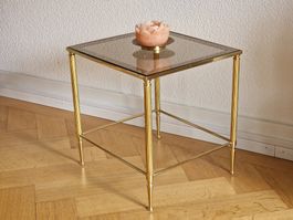Mini Beistelltisch Messing Glas Vintage Mid-Century / 80er