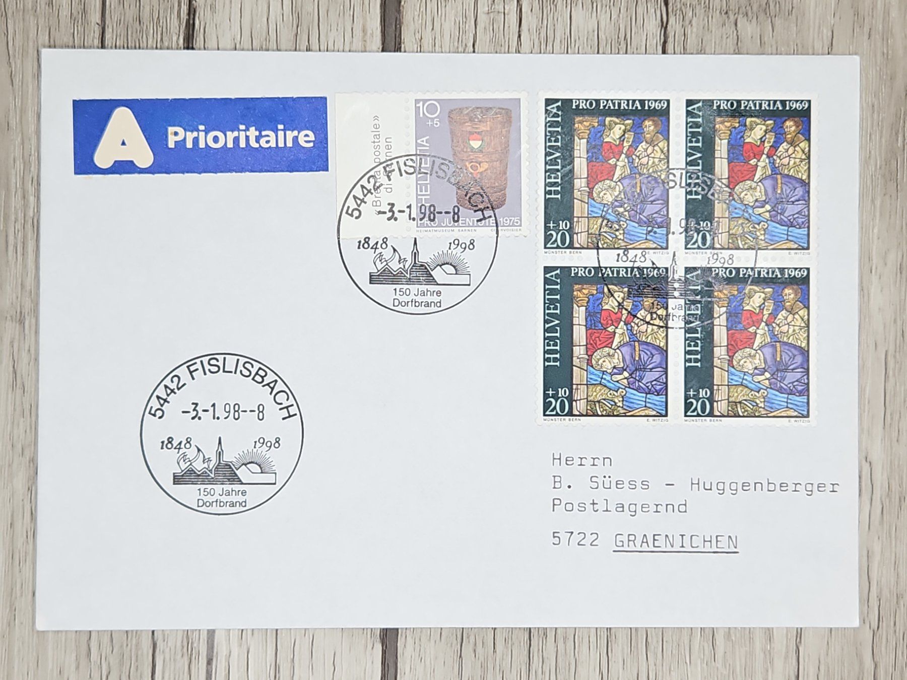 Tutti i francobolli: CL11 Enveloppe + Timbre Suisse 1998 – Usato da Cousset venduto da Patrick_Collections