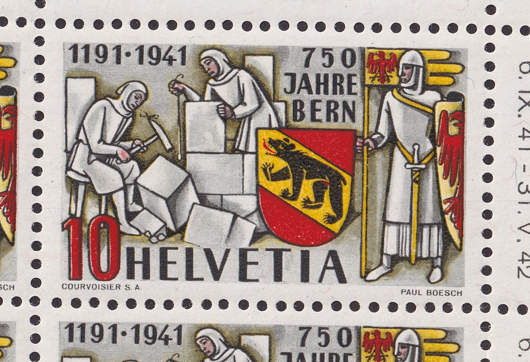 Tutti i francobolli: 1941, Nr.253 Bogen +Plattenfehler "SPINNE" **. Kat: 100.-+ – Usato da Sursee venduto da Luzernerraute 1