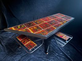 Table signée "La Roue/Vallauris", métal/céramique, année 70