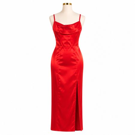 Abendkleid Satin Rot XS/34 mit Handschuhen | Neu
