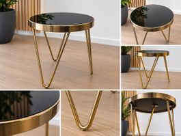 Eleganter Beistelltisch rund – schwarzes Glas / Gold/Metall