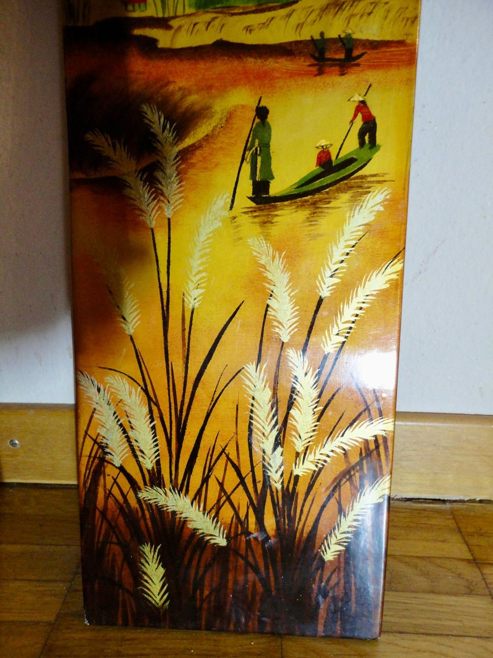 Dipinti: Antikes Bild: Asiatische Landschaftsszene mit Boot. – Usato da WÄDENSWIL venduto da katti01 2