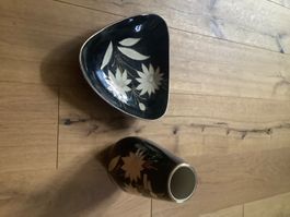 Vintage Set Vase & Schale, Handgemalt, Schweiz, Top!