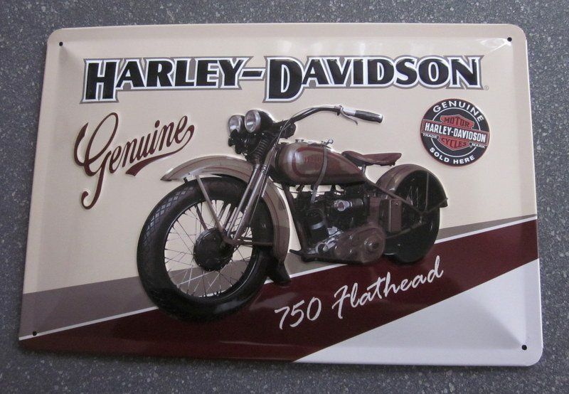 Harley-Davidson Insegne: Retro Blechschild Harley Davidson 750 Flathead – Usato da Bischofszell venduto da Pfau0 1