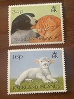 Falkland Inseln Briefmarken Set, Hunde, Katze, Lamm Motiv.