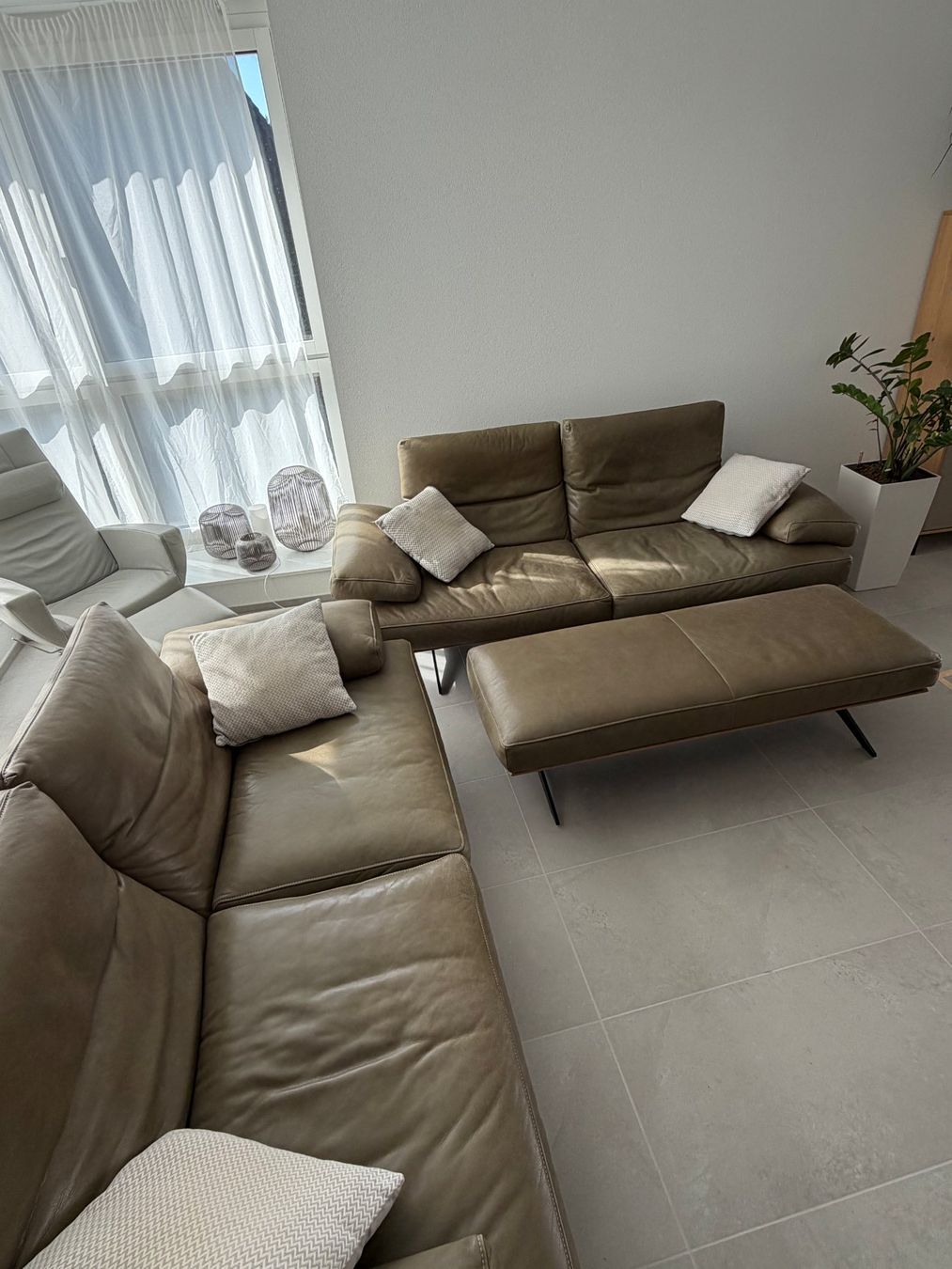 Divani: Leder-Garnitur DSIGN Fatilo (2x Sofa + Hocker) Wildeiche – Usato da Aarau Rohr venduto da HappyKoala