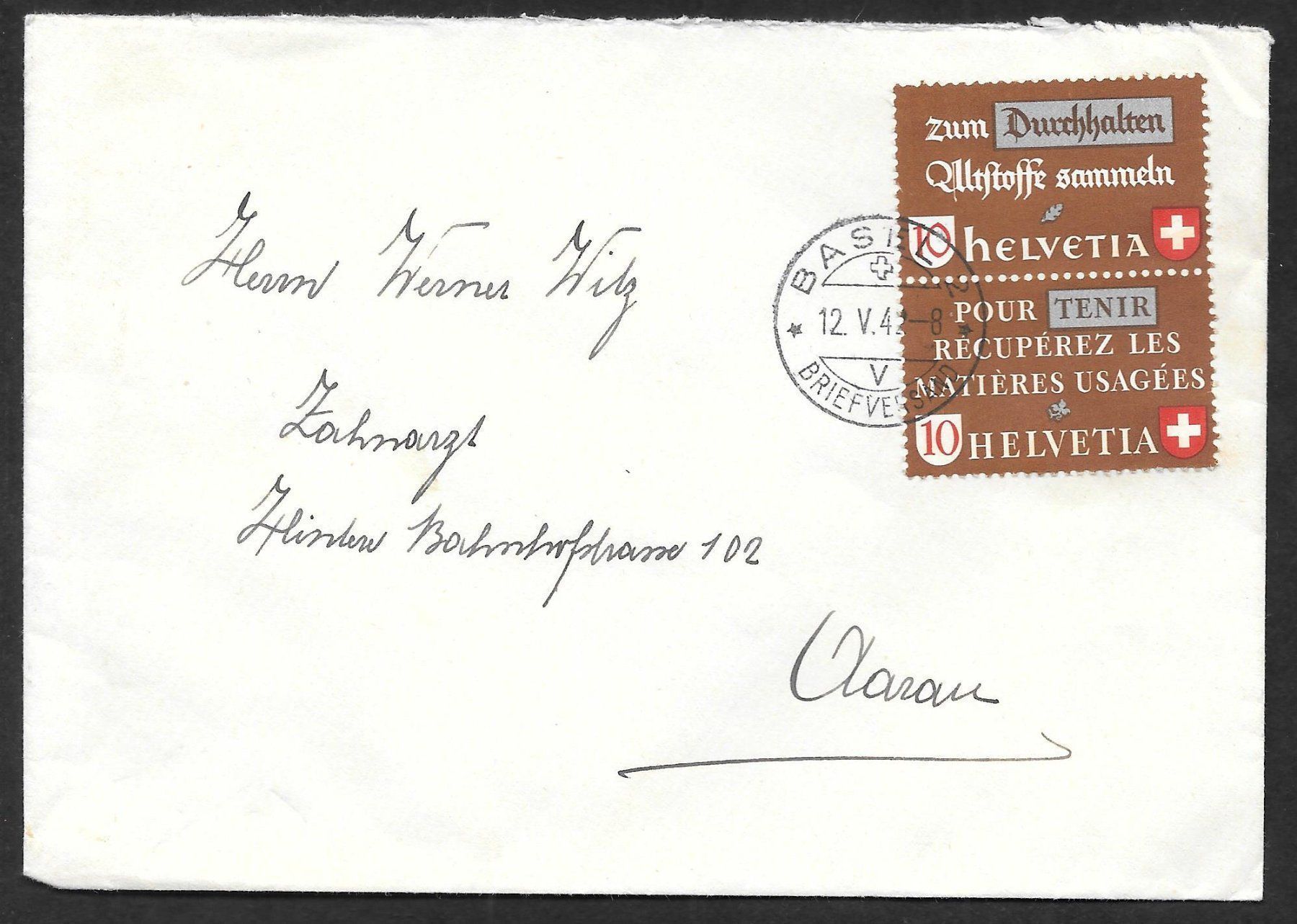 Tutti i francobolli: Bedarfsbrief Z34a gest. Basel 12.5.1942 – Usato da Olten venduto da clotaldi