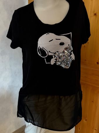 Schwarzes Peanuts Snoopy Shirt mit Paillette, Gr. L