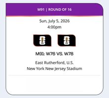 ⚽ Tickets Spiel M91 – Rounf of 16 - NEW YORK