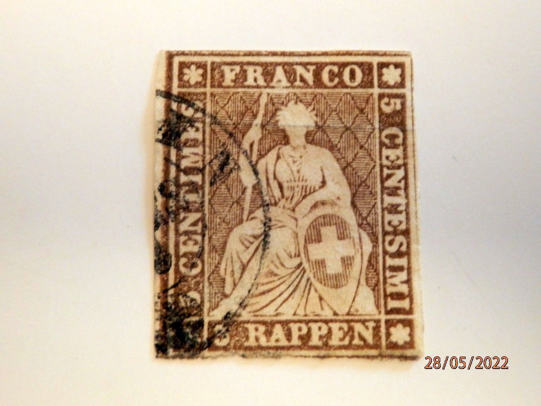 Tutti i francobolli: Strubel, 22D, SBK, CHF 50.00, 2-K Stempel, Schnittfehler – Usato da Ueberstorf venduto da dinbau 1