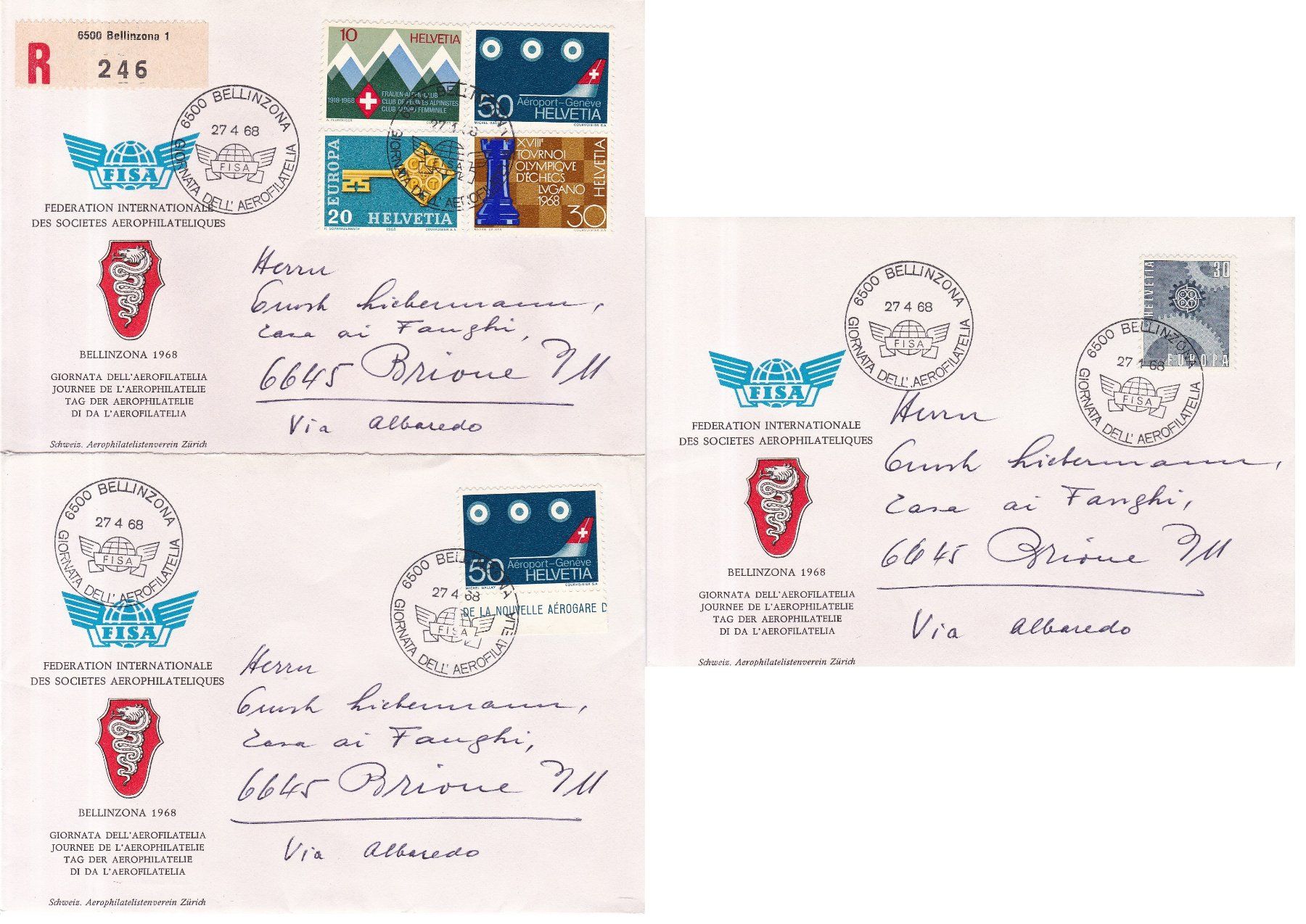 Alle Briefmarken: 10 Stk. CH Flugpost Briefe ab 1936 – Gebraucht aus Münchwilen AG von Nesar 4