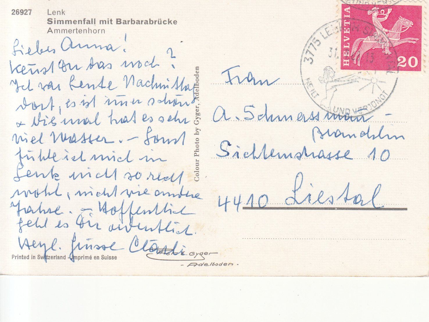 Ansichtskarten: Simmenfall 1968 – Gebraucht aus Bürglen TG von StampGraf 1