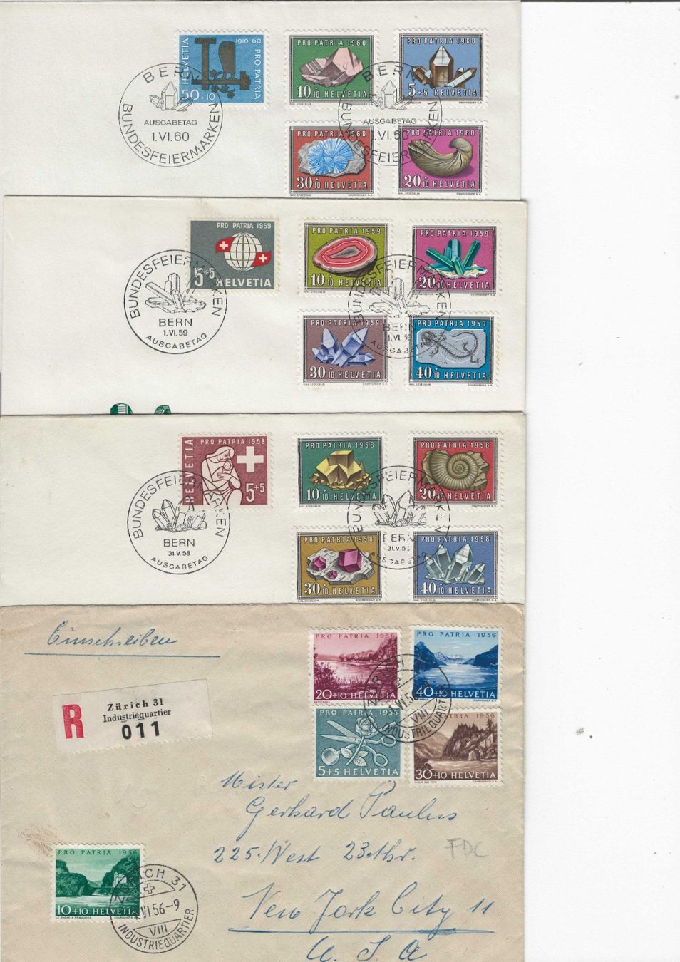 Tutti i francobolli: Pro Patria FDC 1955/58/59/60 – Usato da Trimbach venduto da monga01