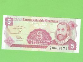Nicaragua 5 Centavos Córdoba Banknote, Top Zustand!