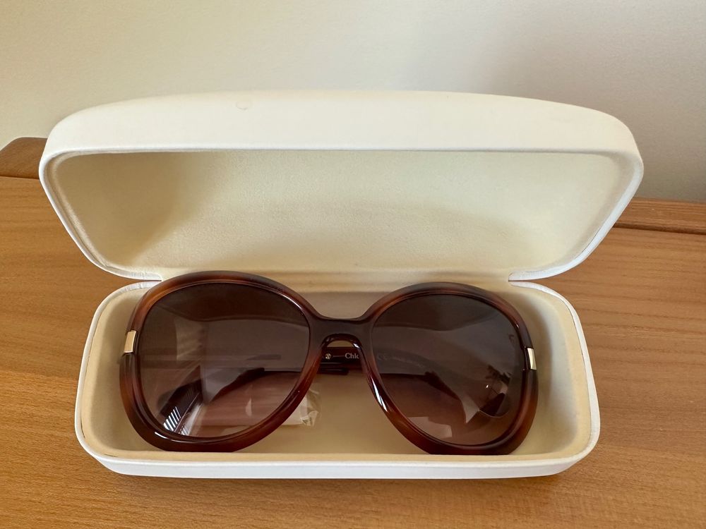 Lunettes De Soleil Femme Chloé - Modèle Masque, Monture Dorée Géométrique - Neuves Sans étiquette