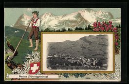 Passepartout-Lithographie Nesslau /Obert