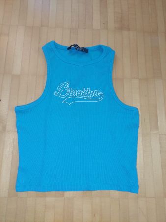 Sommer Top XS, Türkis, Aufdruck "Brooklyn"