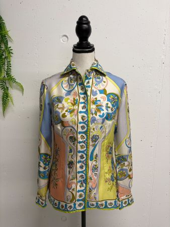 Emilio Pucci Vintage Seidenbluse Gr. 36/38 Paisley gelb blau