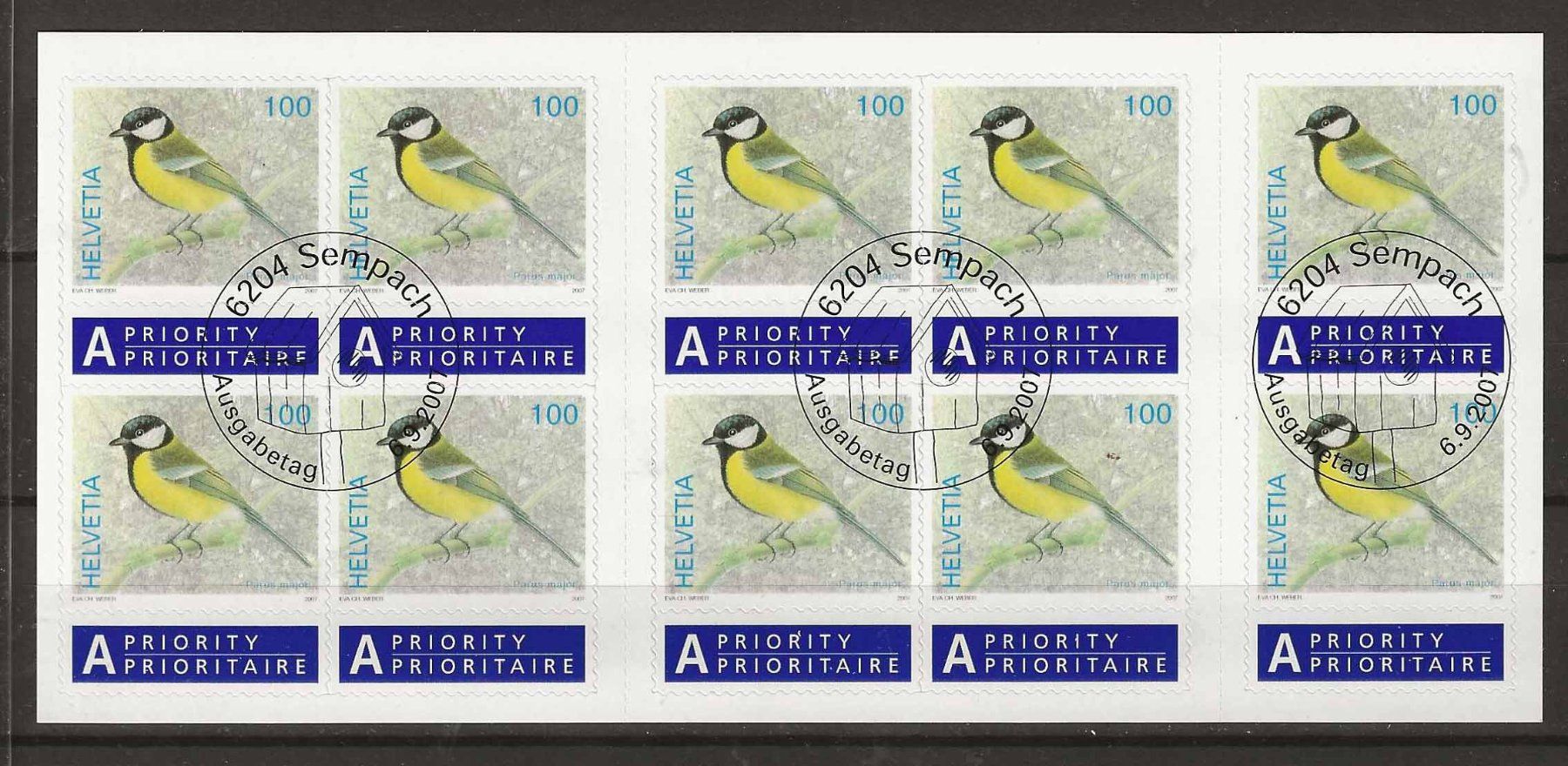 Tutti i francobolli: CHC121 - Carnet Oiseaux indigènes 2007 1er jour – Usato da Trélex venduto da Phil_Albert