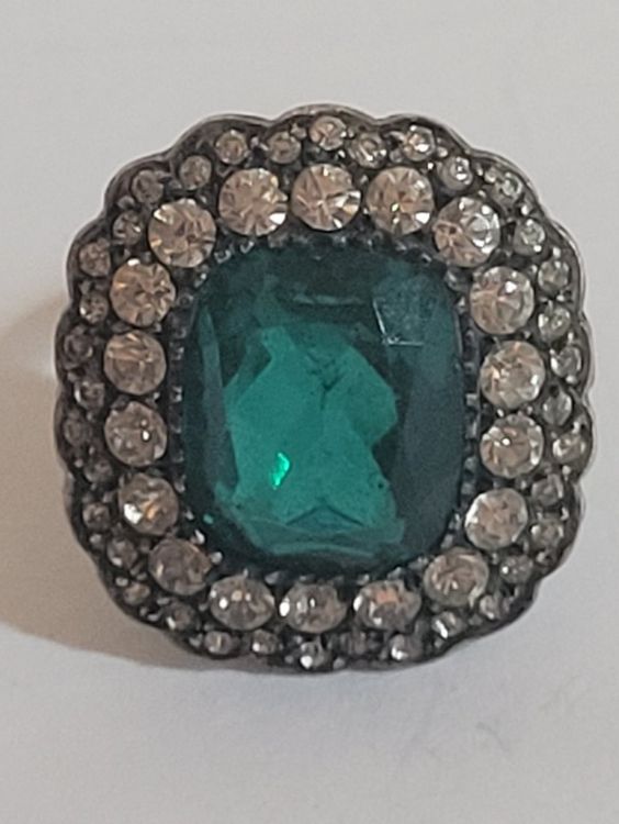 Bague En Argent Massif - Cabochon Pierre Verte & Zirconiums - Taille 55 - Occasion