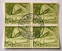  Viererblock Nr.299 Stempelt 1949 Obergösgen  Landschaften 