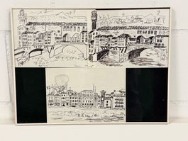 Original Zeichnung Florenz 1971 gerahmt guter Zustand