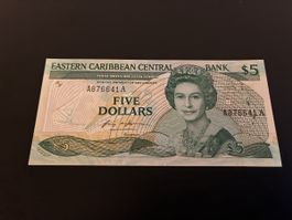 British East Caribbean States ANTIGUA 5 Dollars 1988 