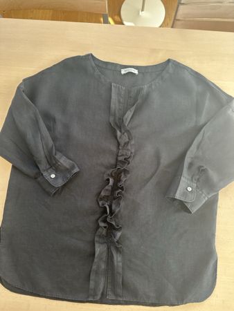Edle Leinen Bluse ROSSO35 Gr M Schwarz mit Rüschen, neuwert