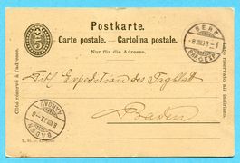 Postkarte Bern 1883 - Zudruck: Orell Füssli & Cie.