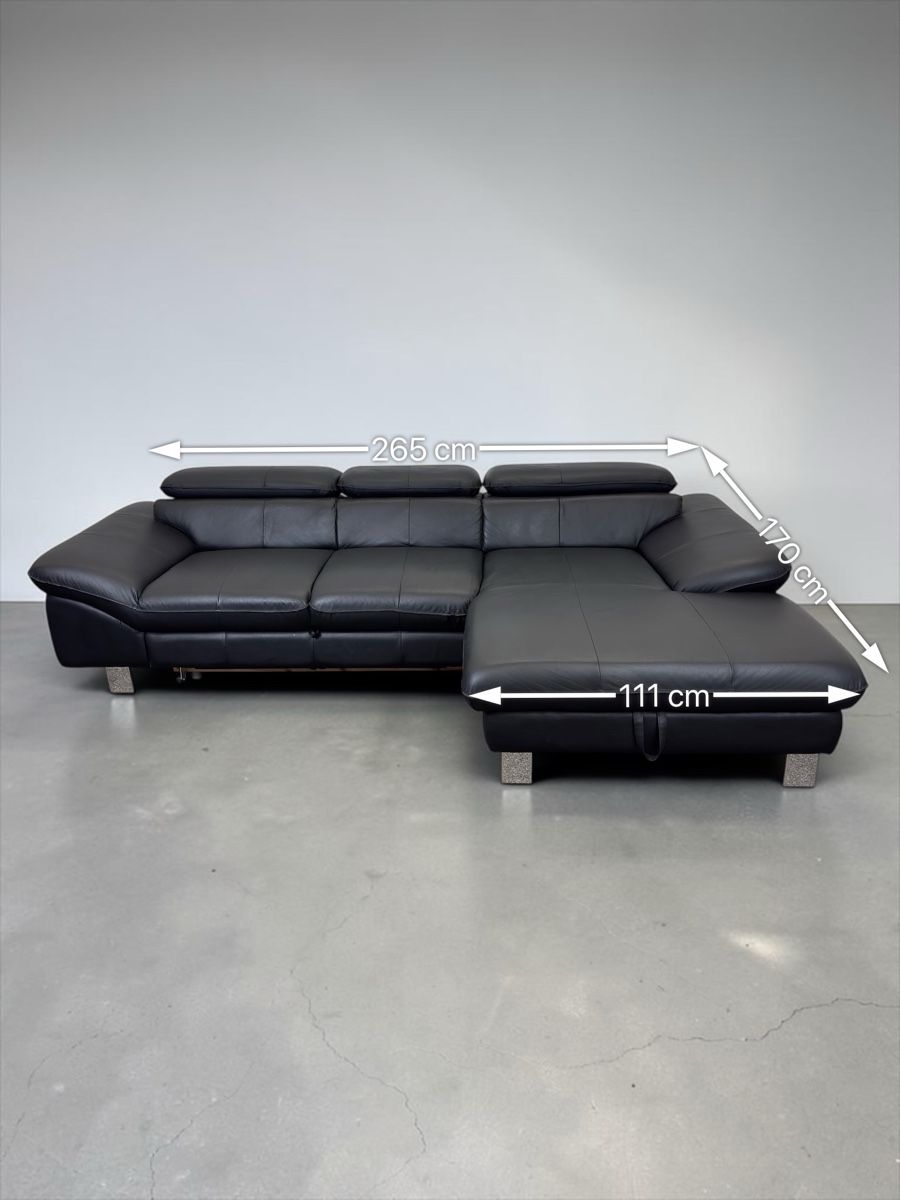 Sofas: Ecksofa aus schwarzem Echtleder mit Bettfunktion – D'occasion à Fehraltorf par Sofalab.swiss 9
