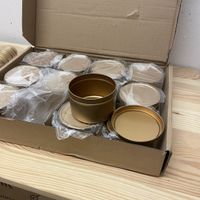 12x gold tins 8oz straight jars with lids new