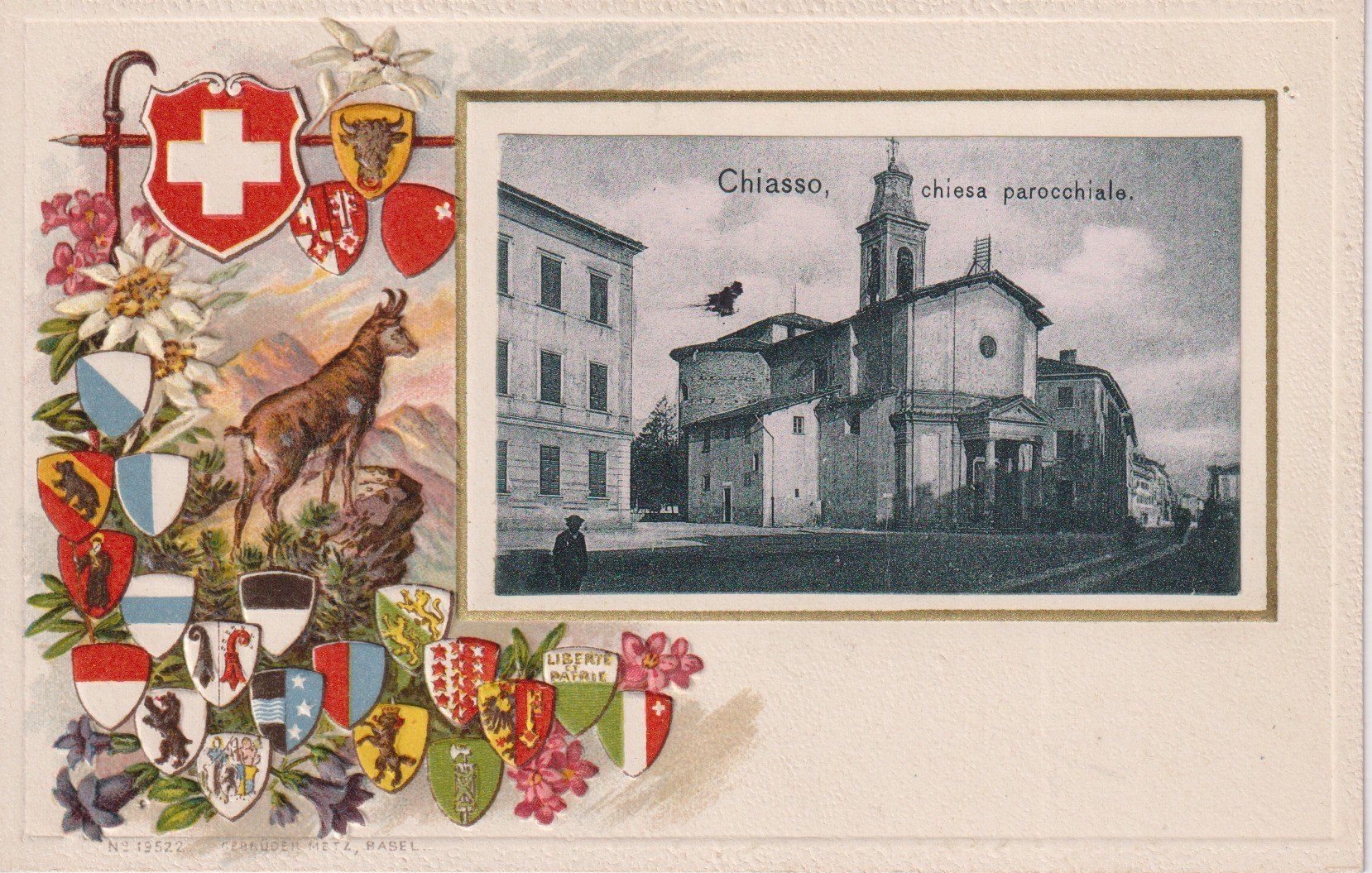 Cartoline postali: AK Chiasso - Chiesa parrocchiale - tema patriottico '900 – Usato da Riva San Vitale venduto da MAR-NAPO