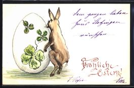 Handgemalt: Osterhase steht vor einem mi