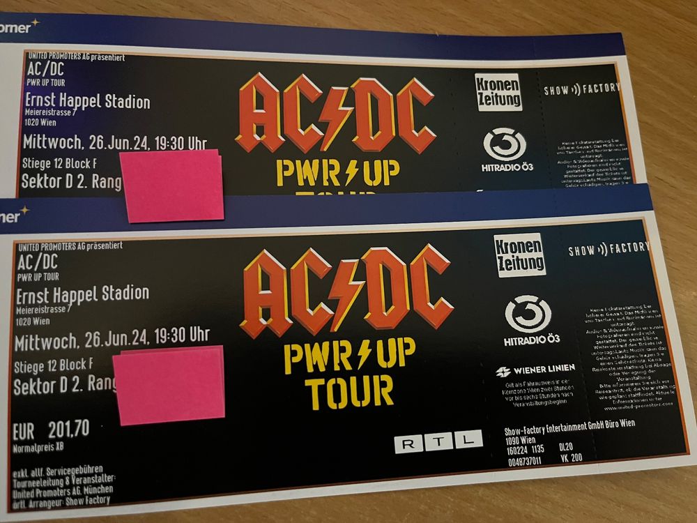 2x Tickets Sitzplatz AC/DC 26.06.2024 Wien Kaufen auf Ricardo