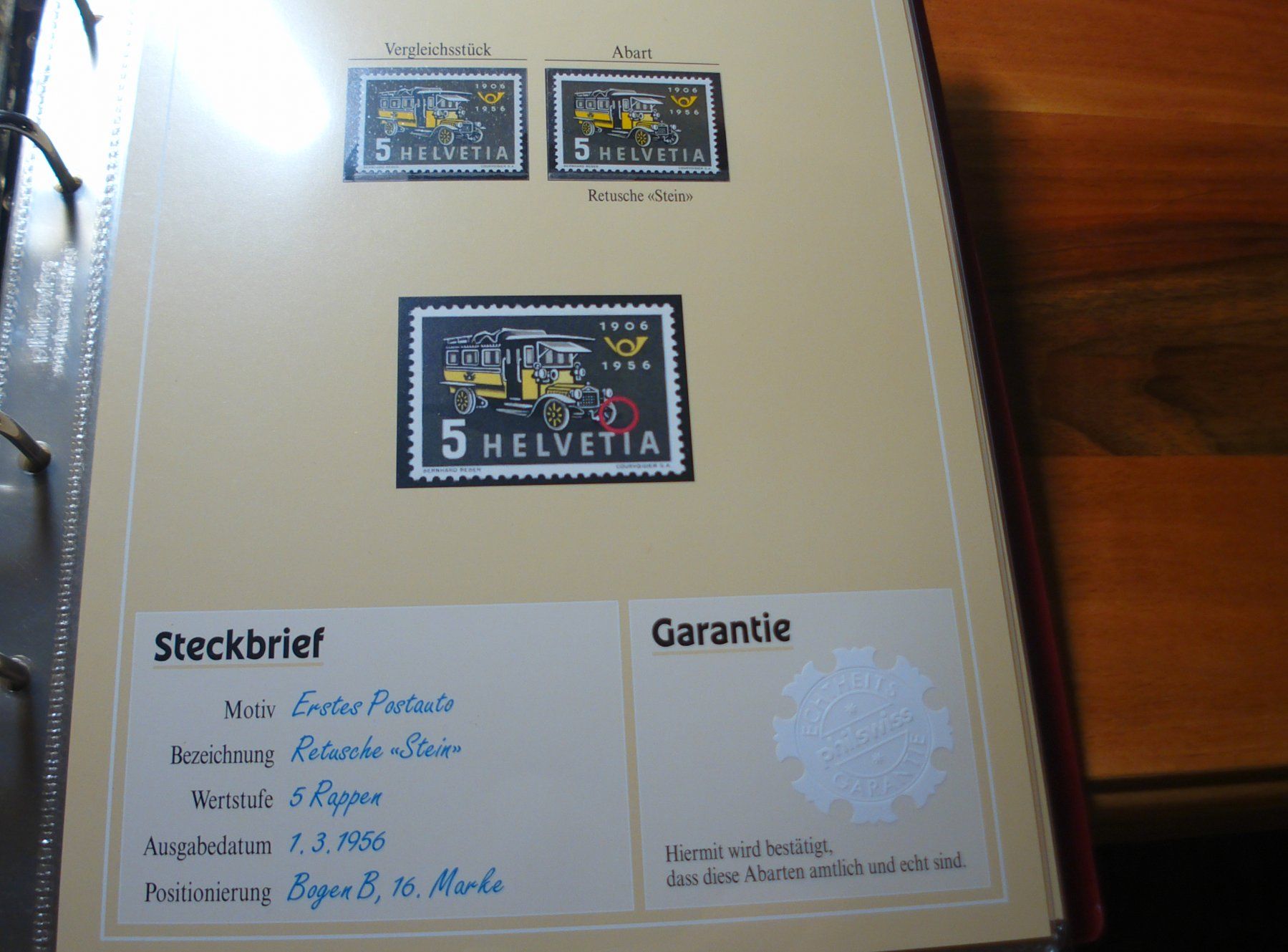 Alle Briefmarken: Abart Erstes Postauto 1956, **, "Retusche Stein" – Gebraucht aus Niederwil AG von morostahu 1