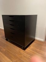 Black IKEA Alex drawer unit with 6 drawers, on wheels
