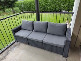Rattan-Lounge Gartensofa 3-Sitzer 200cm Anthrazit mit Kissen