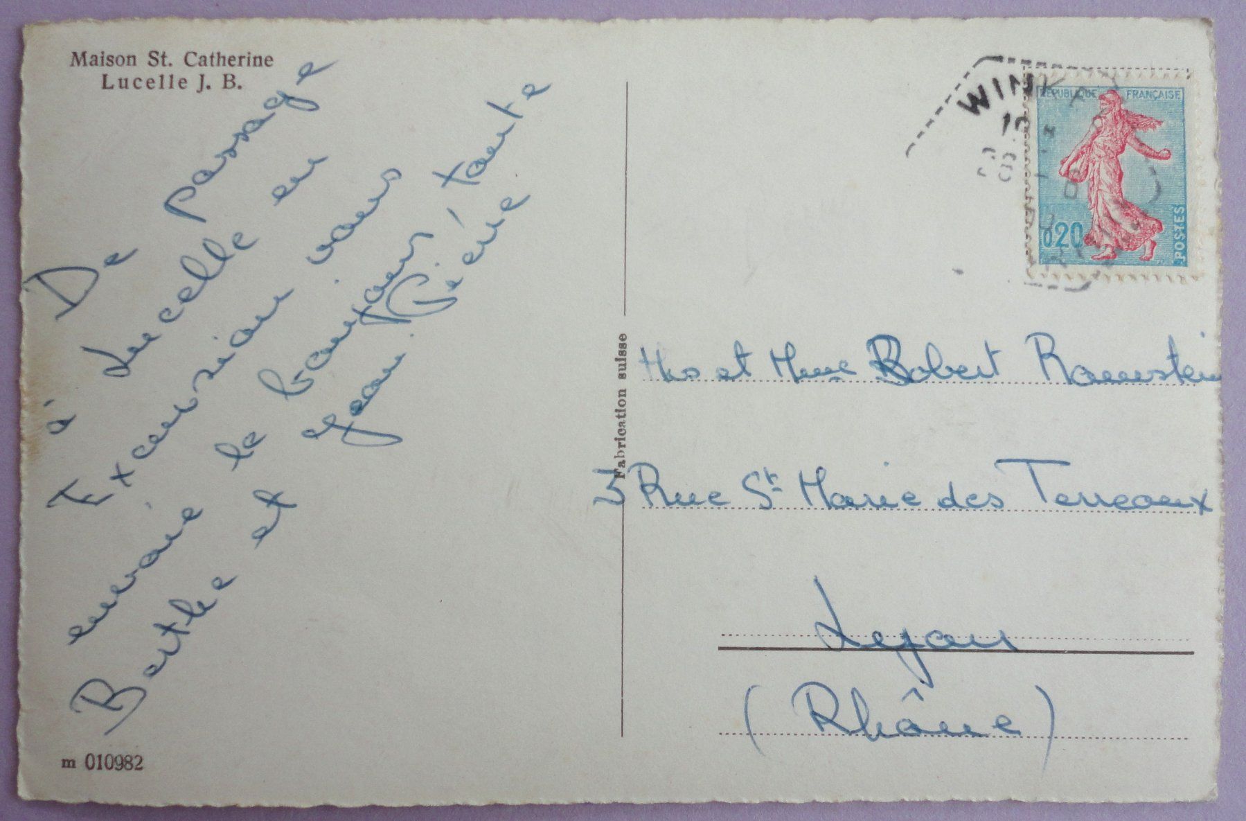 Cartoline postali: Maison St. Catherine, Lucelle J.B. – Usato da Fétigny venduto da Billy2miny 1