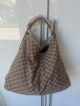 GUCCI Hobotasche Canvas , Leder hellbeige