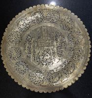 Piatto decorativo islamico in ottone inciso a mano