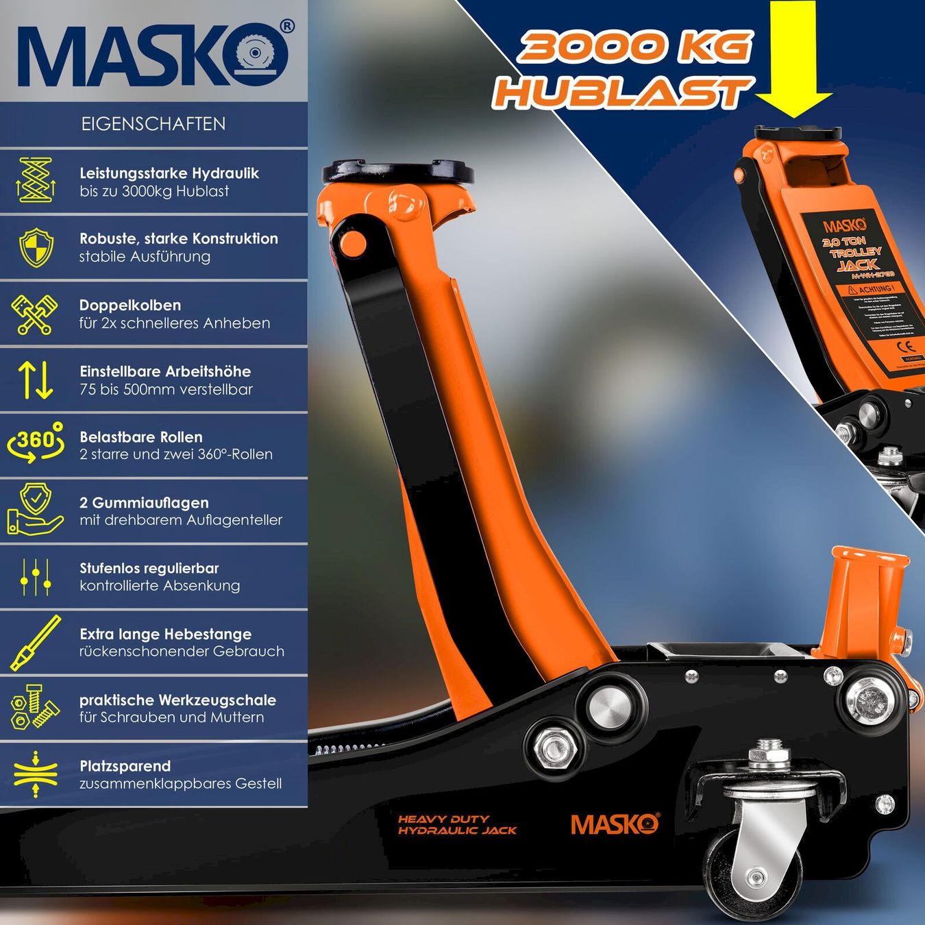 Hebebühne & Wagenheber: MASKO Wagenheber hydraulisch 3T Orange – Neu und originalverpackt aus Bottighofen von zaap 1