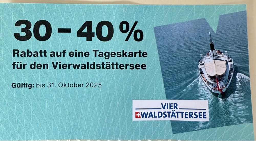 30 - 40 % Rabatt auf Tageskarte für den Vierwaldstättersee (Neu (gemäss ...