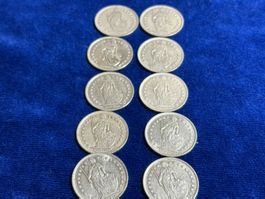 10 x 1.- Fr. alle 835 Silber, je 5 gr. also Total 50 gr.