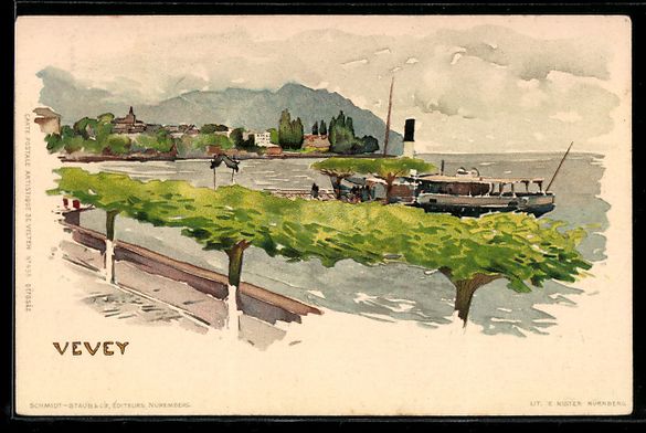 Ansichtskarten: Fritz Voellmy: Vevey, Dampfer passiert d – Gebraucht aus Berlin von bartko-reher
