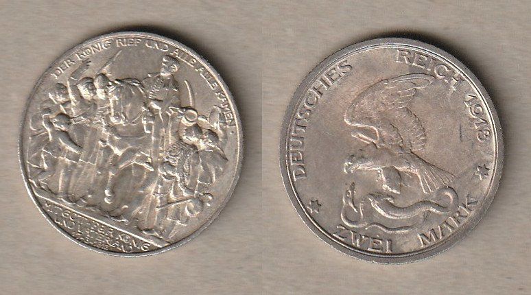 Tutti le monete: Preussen, 2 Mark 1913 Der König rief... – Usato da Allschwil venduto da Coinfreak