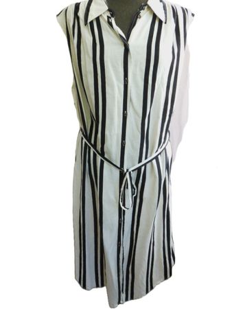 ca Gr 48 Kleid creme schwarze Streifen VIsko/Leinen L 103cm
