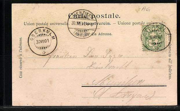 Cartoline postali: AK Oberkulm, Gesamtansicht, Kirche, 1901 – Usato da Berlin venduto da bartko-reher 1